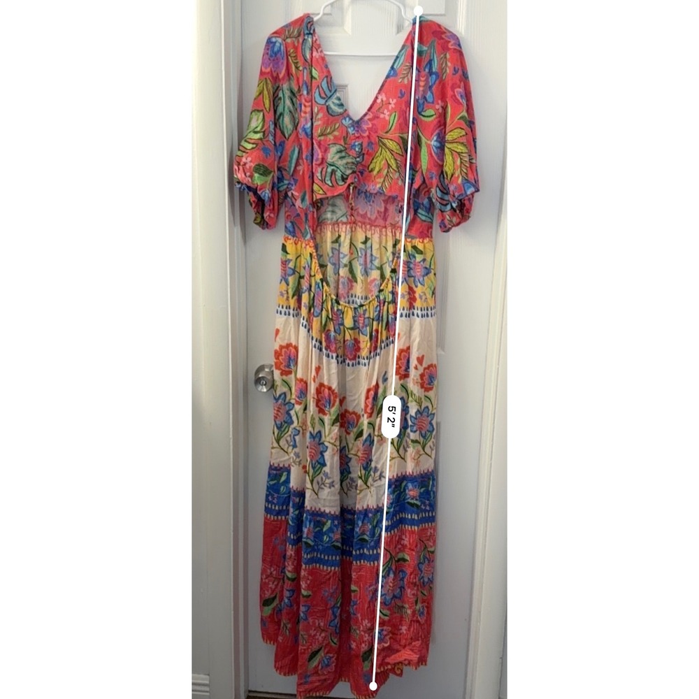 Johnny Was Roumba Maxi Dress Floral Ramie Cutout Red Multi XXL NWOT Beach - Picture 8 of 8